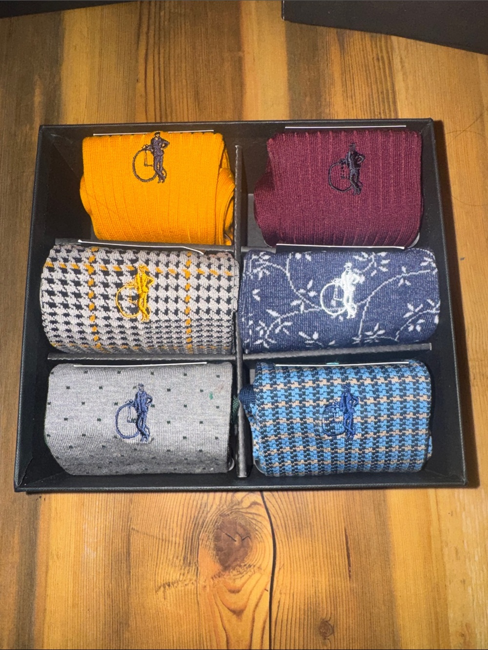 6-Pair Men's Dress Sock Gift Set in Yellow, Burgundy, Gray & Blue